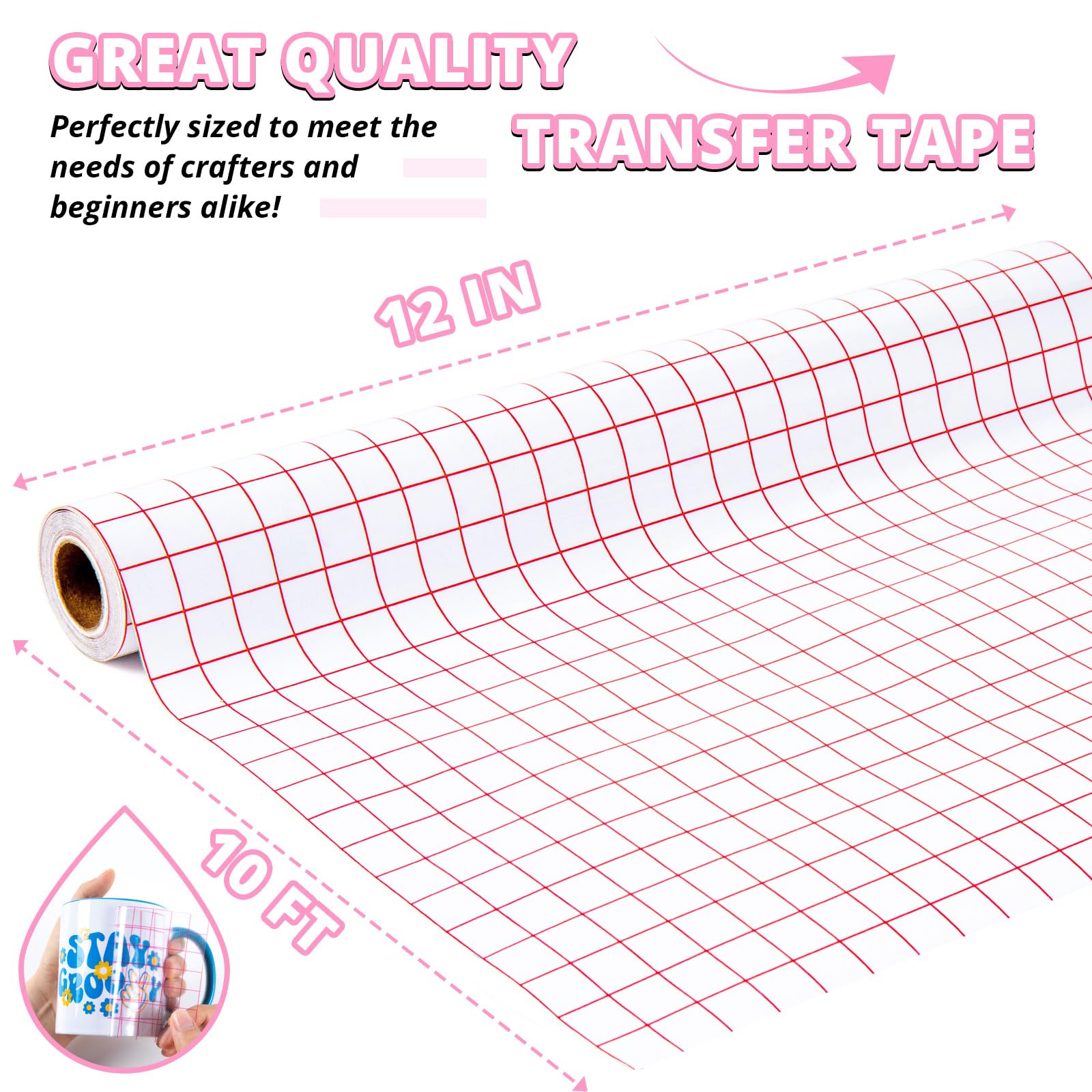 HTVRONT Transfer Tape for Vinyl - 12" x 10 FT w/Red Alignment Grid Clear Transfer Paper for Adhesive Vinyl - Medium Tack Vinyl Transfer Tape for for Decals Signs Windows Stickers - Image 6