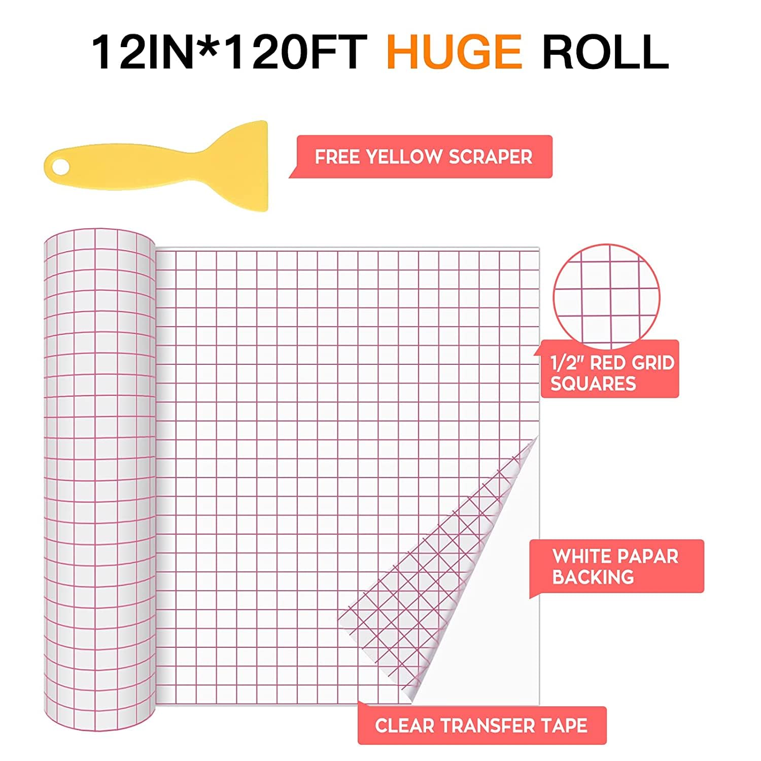 HTVRONT Transfer Tape for Vinyl - 12" X 120 ft w/Red Alignment Grid Transfer Paper for Adhesive Vinyl, Silhouette Cameo Vinyl Transfer Tape for Vinyl for Decals,Signs, Windows, Stickers - Image 3