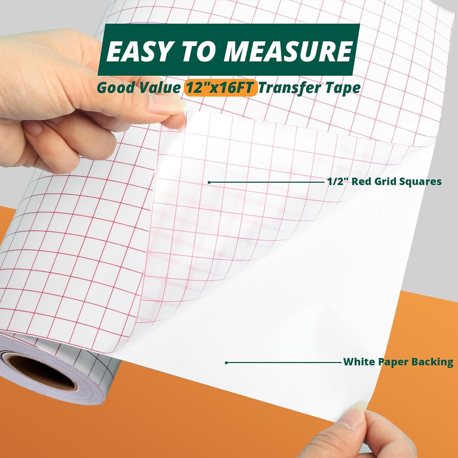 HTVRONT Transfer Tape for Vinyl -12" x 16 FT w/Red Alignment Grid Transfer Paper, Medium Tack Vinyl Transfer Tape for Signs Stickers Decals Walls Doors & Windows - Image 3