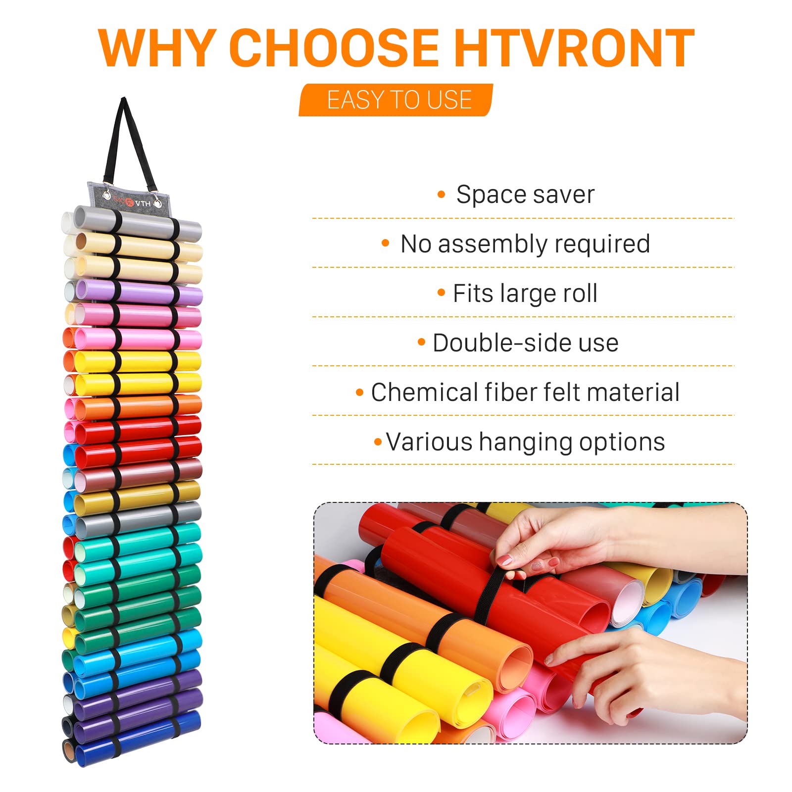 HTVRONT Vinyl Storage Organizer - Holds Up to 48 Rolls, Grey Craft Vinyl Organizer with Wall Mount/Hanging Over the Door - Image 3