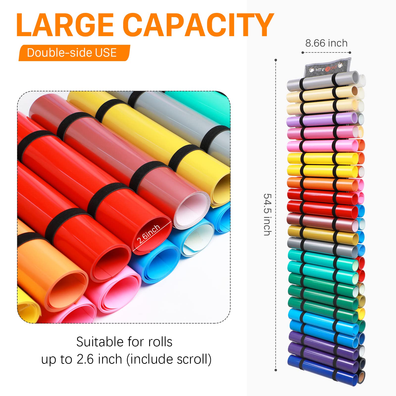 HTVRONT Vinyl Storage Organizer - Holds Up to 48 Rolls, Grey Craft Vinyl Organizer with Wall Mount/Hanging Over the Door - Image 5