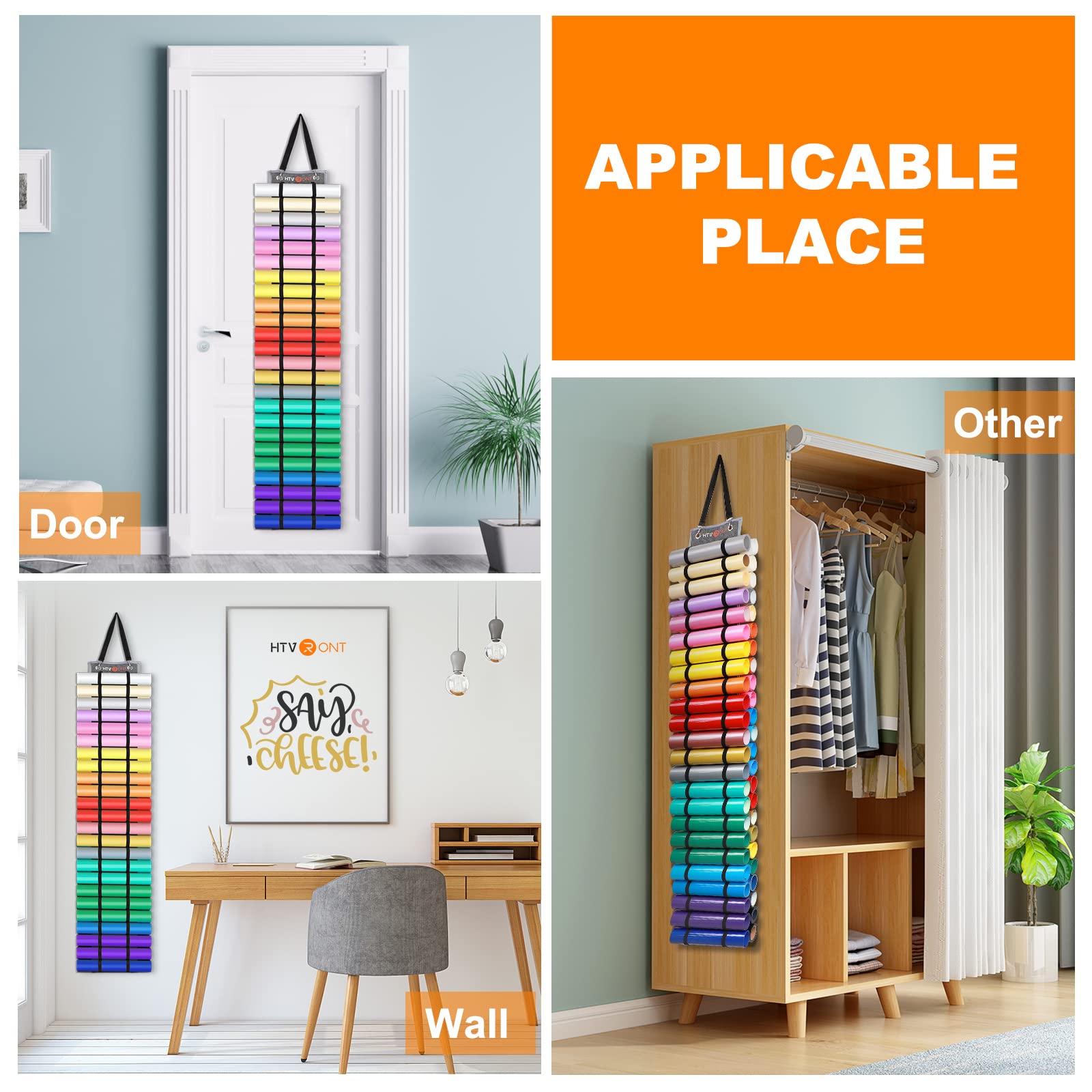 HTVRONT Vinyl Storage Organizer - Holds Up to 48 Rolls, Grey Craft Vinyl Organizer with Wall Mount/Hanging Over the Door - Image 7